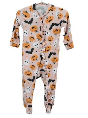 Milkberry Girls Halloween Bamboo Ruffle Footed Pajama One Piece Size 6-9 mo